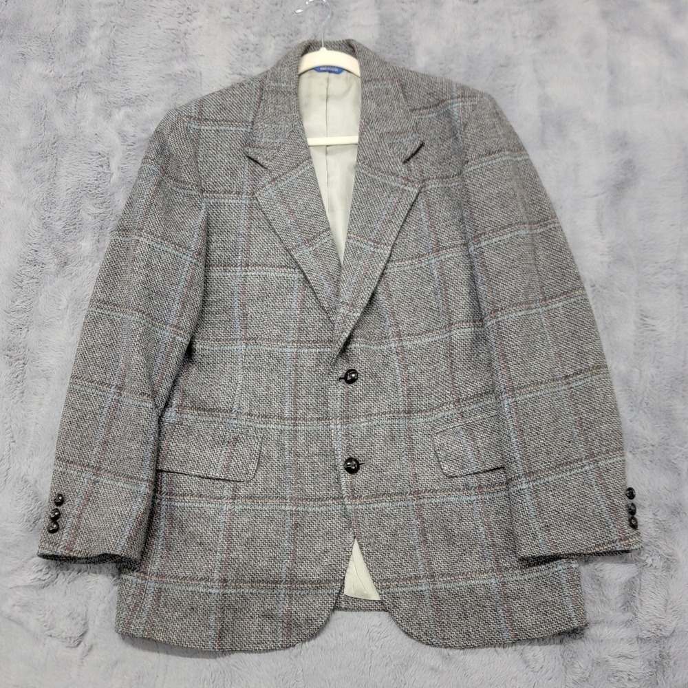 Vintage Pendleton Blazer Mens 40S Gray Plaid Wool Tweed Sport Coat Jacket USA